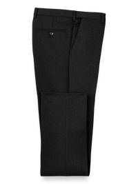 Microfiber Herringbone Flat Front Pants - Black
