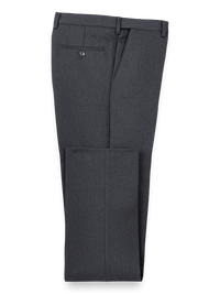 Microfiber Herringbone Flat Front Pants - Grey