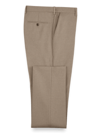 Microfiber Herringbone Flat Front Pants - Tan