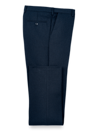 Microfiber Herringbone Flat Front Pants - Navy