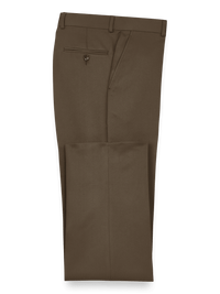 Solid Microfiber Flat Front Pants - Cocoa