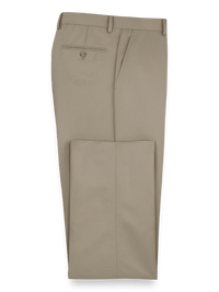 Solid Microfiber Flat Front Pants - Tan