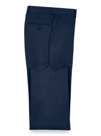 Solid Microfiber Flat Front Pants - Navy