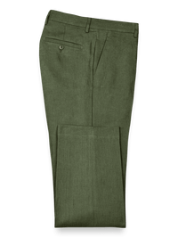 Linen Flat Front Pants - Olive
