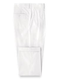Classic Fit Cotton Stretch Twill Pleated Pants - White