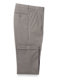 Classic Fit Cotton Stretch Twill Pleated Pants - Grey