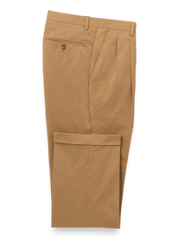 Classic Fit Cotton Stretch Twill Pleated Pants - Copper