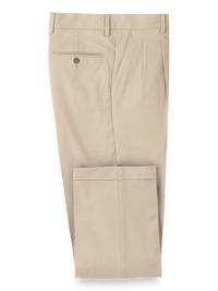 Classic Fit Cotton Stretch Twill Pleated Pants - Khaki
