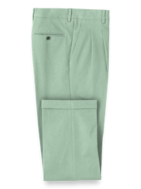 Classic Fit Cotton Stretch Twill Pleated Pants - Moss