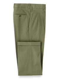 Classic Fit Cotton Stretch Twill Pleated Pants - Olive