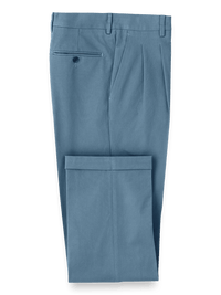 Classic Fit Cotton Stretch Twill Pleated Pants - Blue
