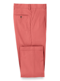 Classic Fit Cotton Stretch Twill Pleated Pants - Rose