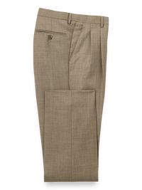 Wool Sharkskin Pleated Pants - Light Brown