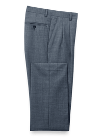 Wool Sharkskin Pleated Pants - Blue