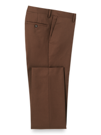 Wool Gabardine Flat Front Pants - Brown