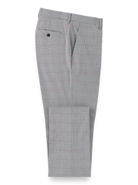 Microfiber Houndstooth Flat Front Pants - Black/white Houndstooth