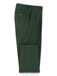 Cotton Stretch Twill Pleated Pants - Dark Green