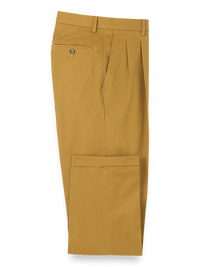 Cotton Stretch Twill Pleated Pants - Dark Gold