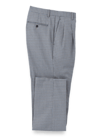 Microfiber Check Pleated Pants - Blue