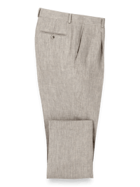Linen Chambray Twill Single Pleat Pants - Khaki