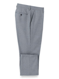 Microfiber Check Flat Front Pants - Blue