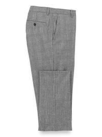 Wool Flannel Plaid Flat Front Pants - Black
