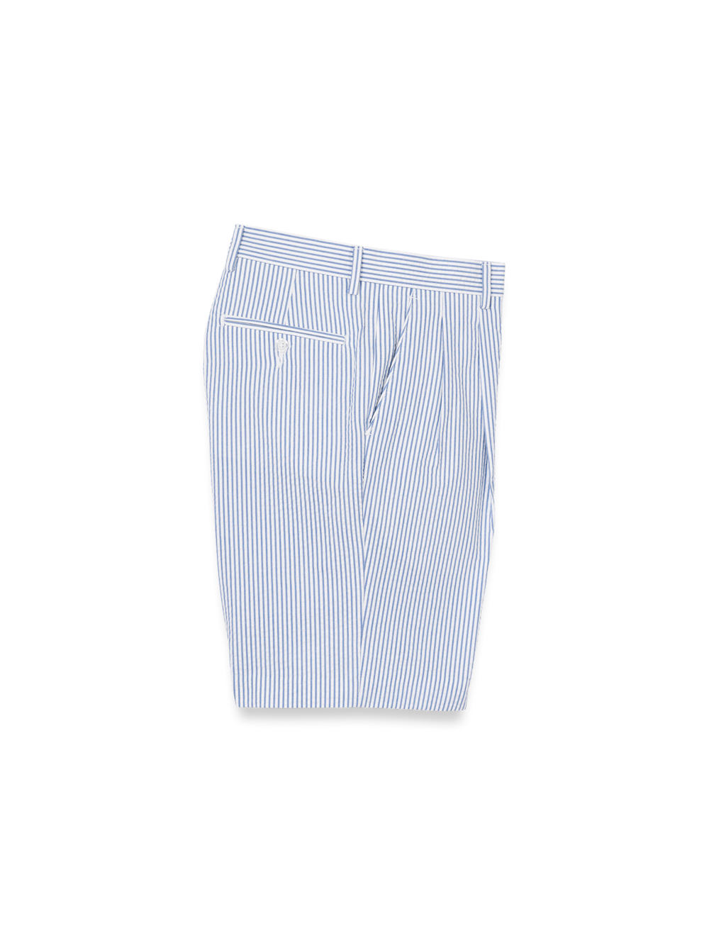 Product Image of Cotton Seersucker Shorts-Blue Stripe#model_pleated front