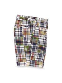 Cotton Madras Flat Front Shorts - Blue Multi