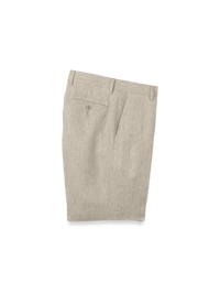Linen Chambray Twill Flat Front Shorts - Khaki