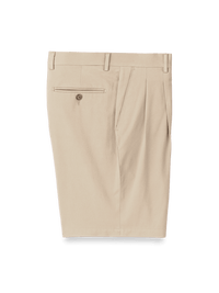 Cotton Stretch Twill Pleated Shorts - Khaki