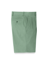 Cotton Stretch Twill Pleated Shorts - Moss