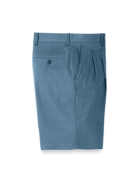Cotton Stretch Twill Pleated Shorts - Blue