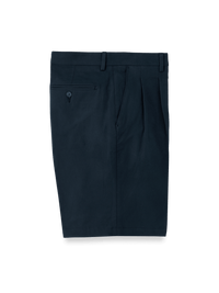 Cotton Stretch Twill Pleated Shorts - Ink
