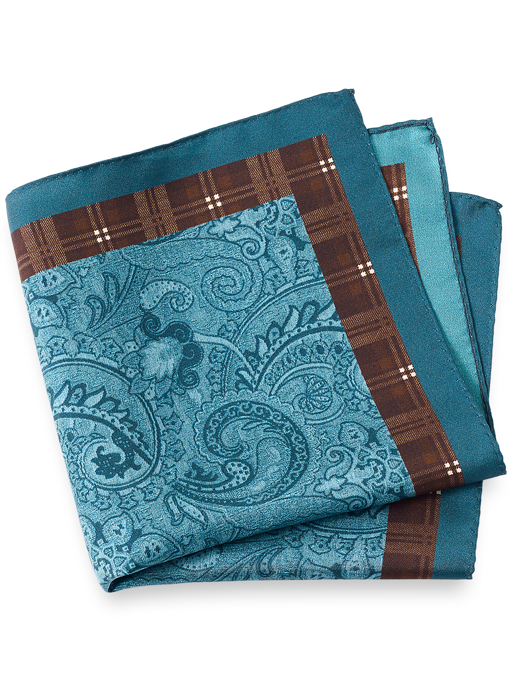 Product Image of Paisley Silk Pocket Square-Teal