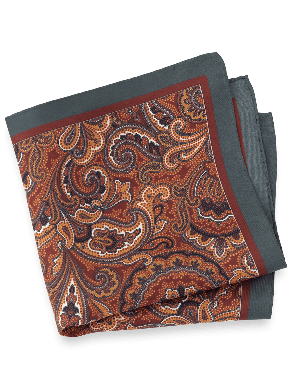 Product Image of Paisley Silk Pocket Square-Rust/Grey