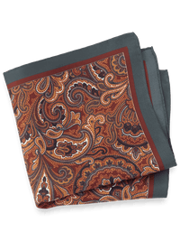 Paisley Silk Pocket Square - Rust/grey
