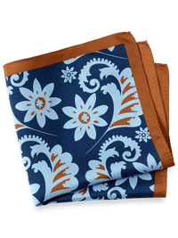 Floral Silk Pocket Square - Blue/rust