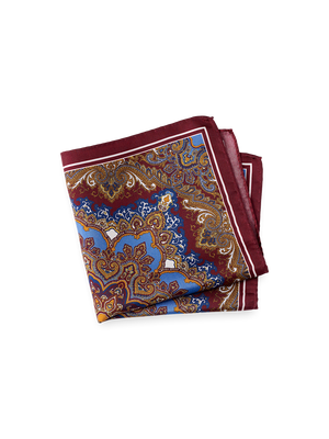 Medallion Silk Pocket Square - Burgundy Multi