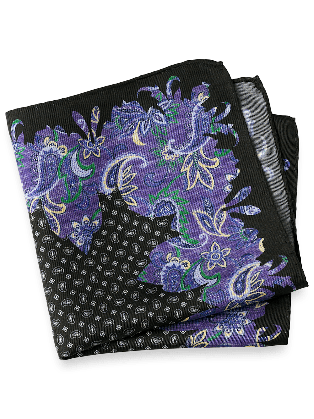 Product Image of Paisley Silk Pocket Square-Black/Purple