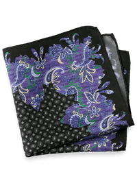 Paisley Silk Pocket Square - Black/purple