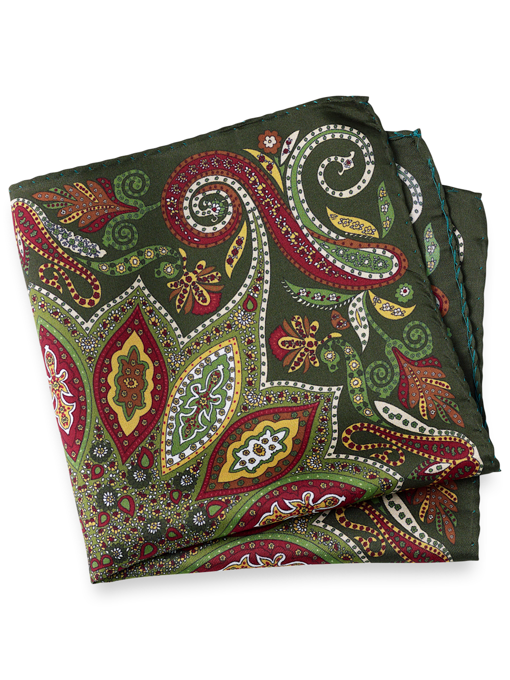 Product Image of Paisley Silk Pocket Square-Green Multi