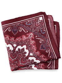 Medallion Silk Pocket Square - Burgundy