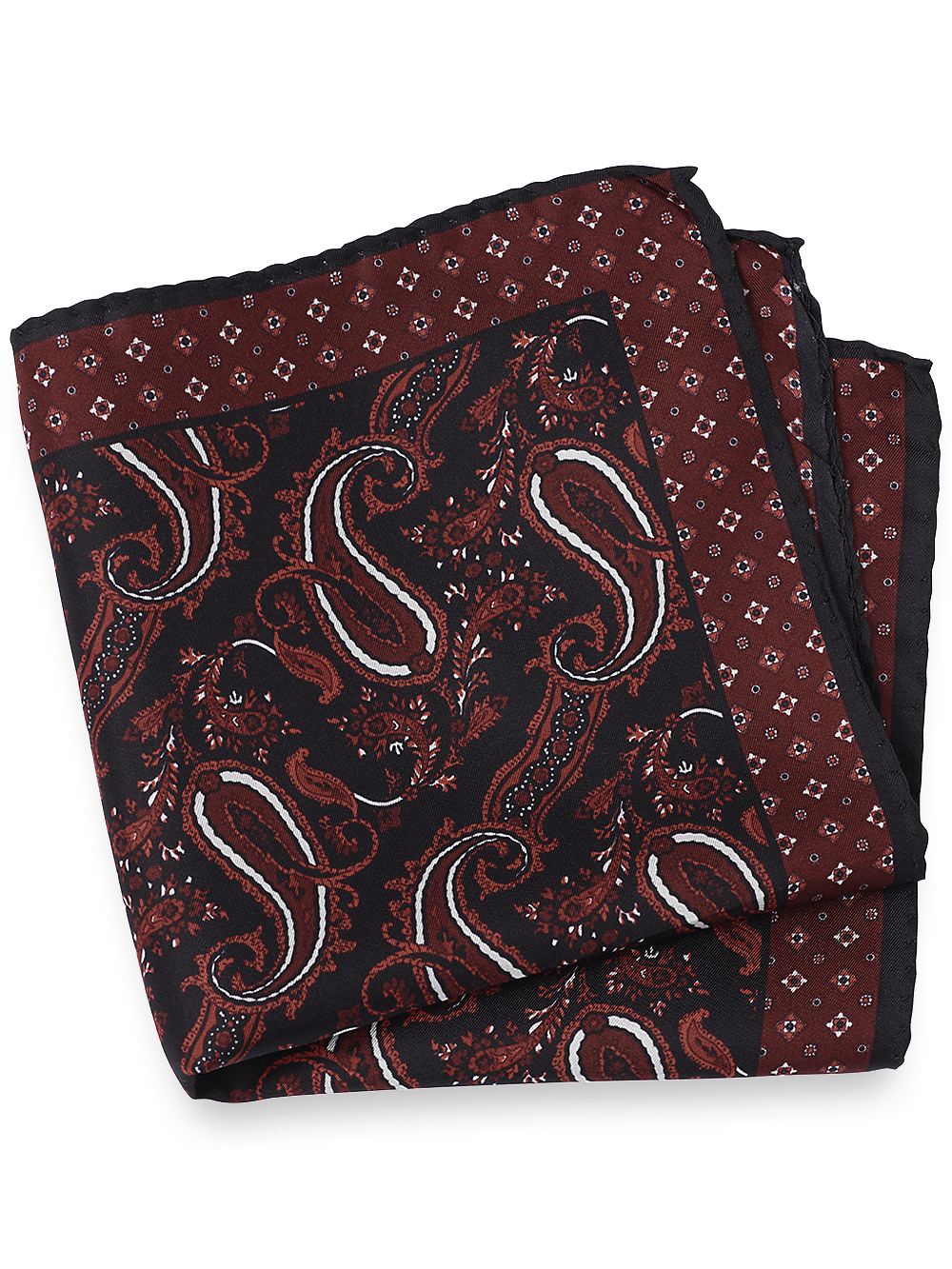 Product Image of Paisley Silk Pocket Square-Black/Red