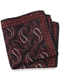 Paisley Silk Pocket Square - Black/red