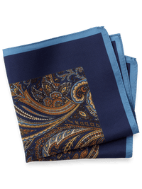 Paisley Silk Pocket Square - Blue/tan