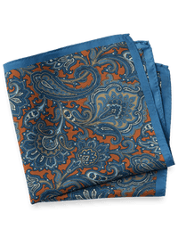 Medallion Silk Pocket Square - Blue/orange