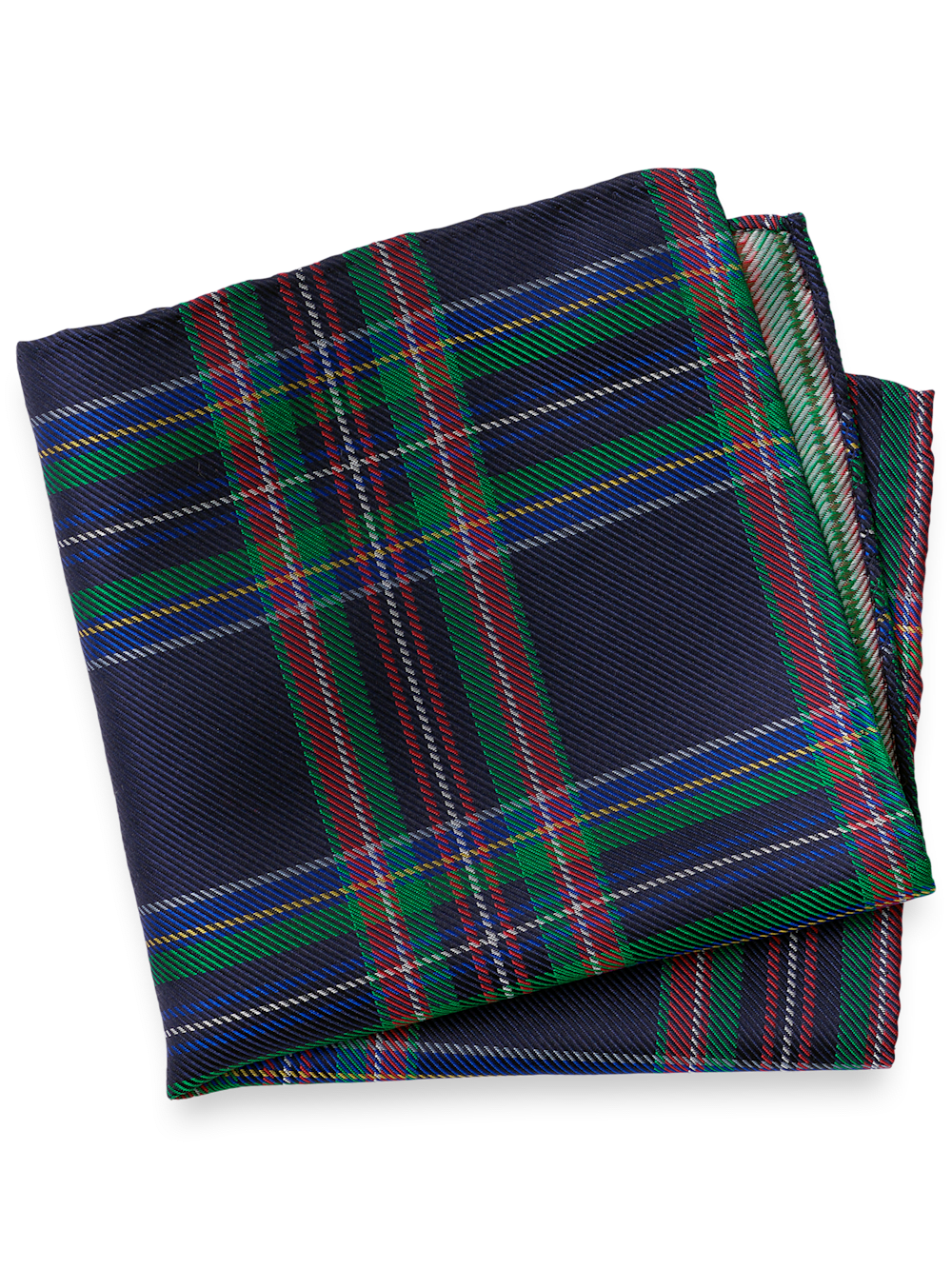 Product Image of Tartan Silk Pocket Square-Navy Multi
