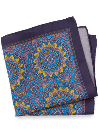 Medallion Silk Pocket Square - Purple Multi