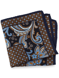Medallion Silk Pocket Square - Navy Multi