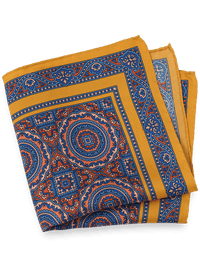 Medallion Silk Pocket Square - Orange Multi
